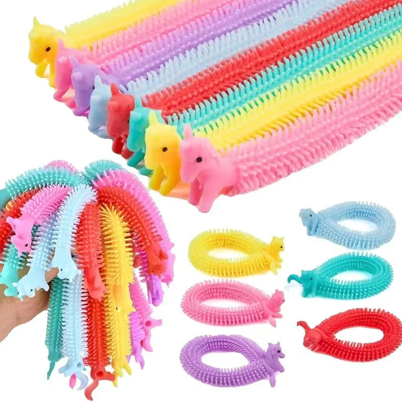 6PCS Funny Unicorn Pull Worm Noodle Fidget Toys Stretch String TPR Rope Anti Stress Toys String Stress Relief Autism Vent Toy