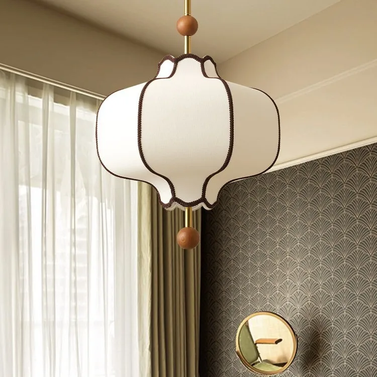 Vintage Pendant Lamp Fabric Shade LED E27 Wooden Ball Circular Design Retro Hanging Light Living Dining Room Bedroom Fixture