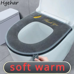Toilet Seat Cover Zipper Letter Embroidery Autumn Winter Soft Warm Thicker Reusable O-shape Washable Household Bathroom Products