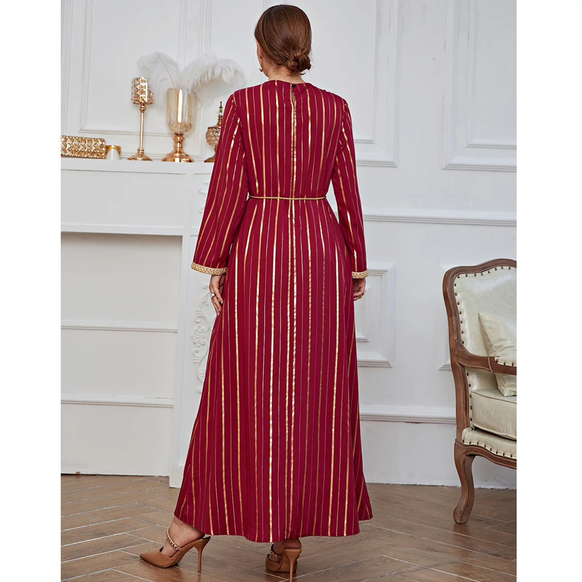 Wholesale  Modern Knitted Printed Long-sleeved Arabian Skirt And Latest Long Muslim Temperament Commuter Gilding Print Dress