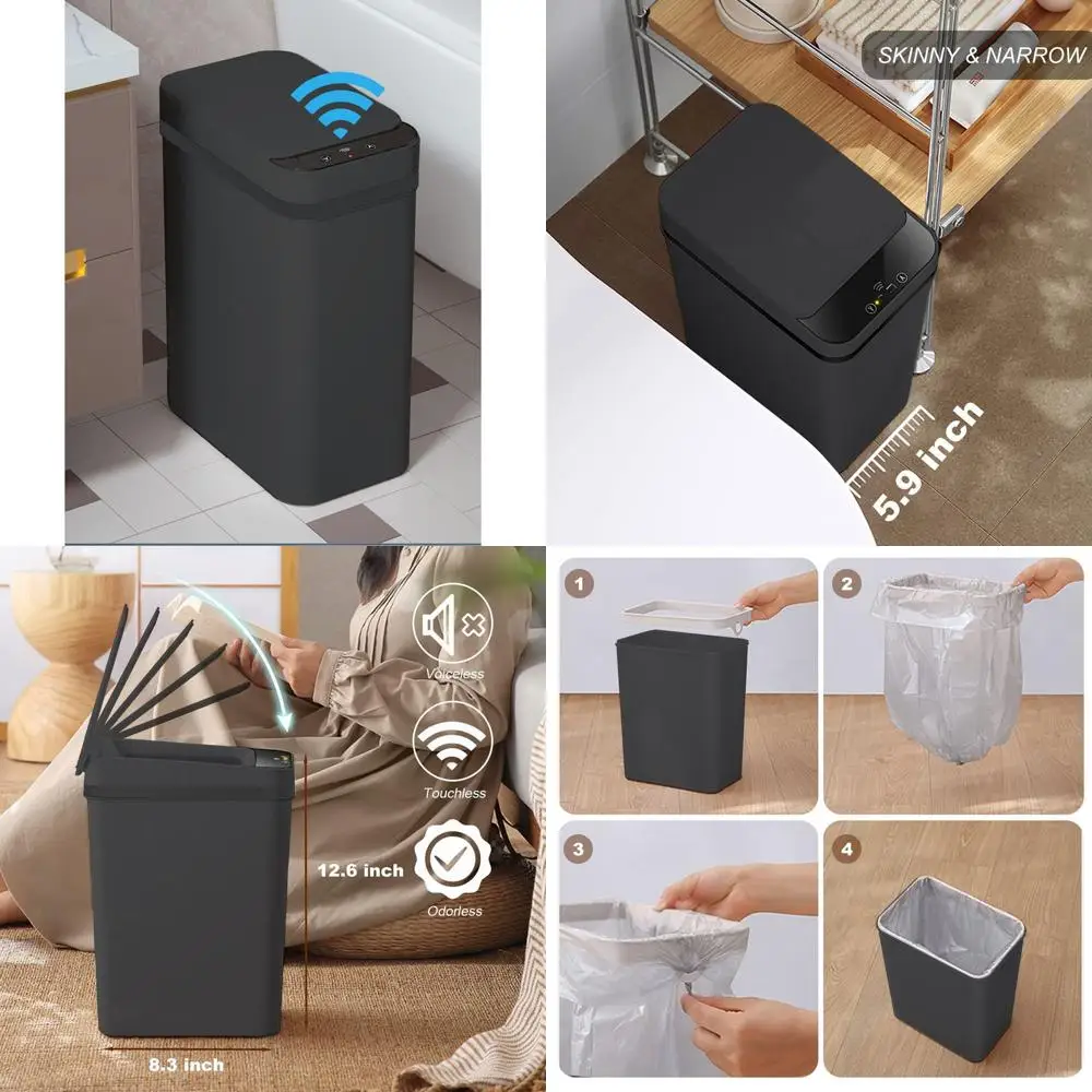

Автоматическое бесконтактное мусорное ведро — тонкая мусорная корзина с активированным датчиком 2,5 галлона черного цвета