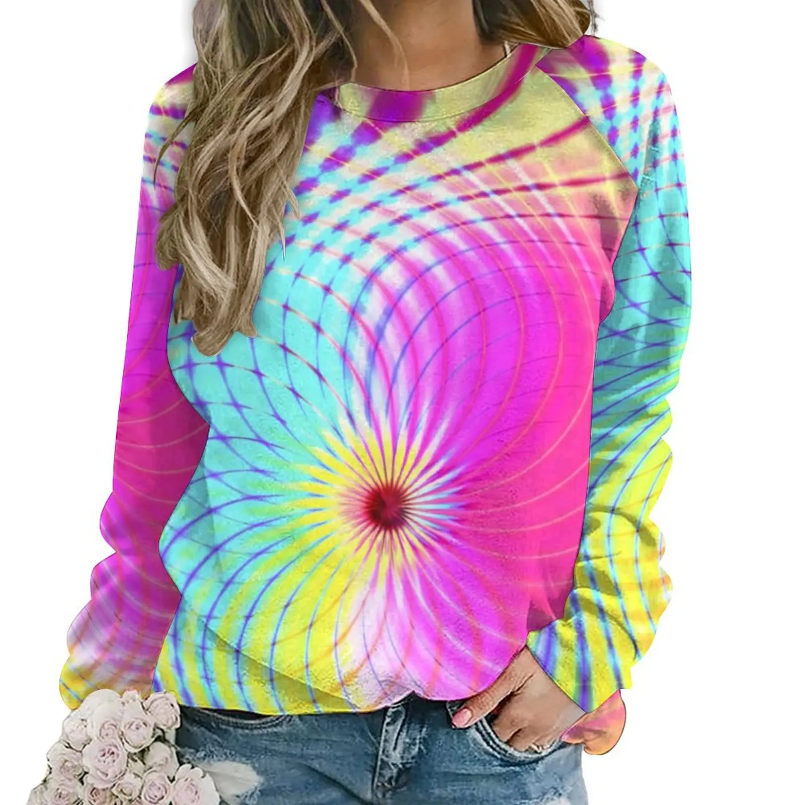 

Trippy Hippie Hoodies Women Light Green and Pink Harajuku Casual Hoodie Long Sleeve Cute Design Clothing Big Size