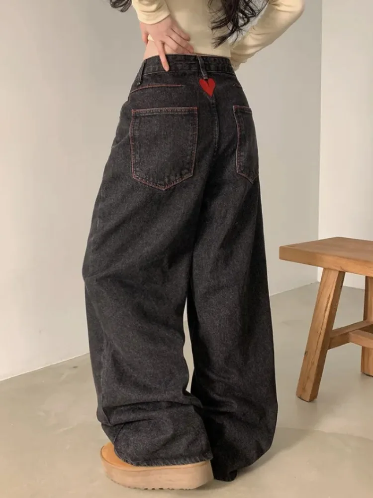 

Прямые джинсы с высокой талией в стиле ретро, свободный крой Personali Ba Red Heart, женские повседневные весенние брюки...