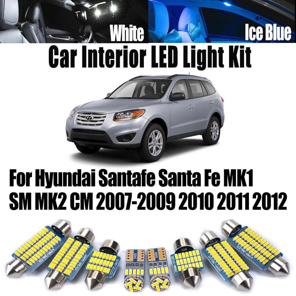 

14Pc Canbus LED Interior Map Dome Door Bulb Light Kit For Hyundai Santafe Santa Fe MK1 SM MK2 CM 2007- 2011 2012 Car Accessories