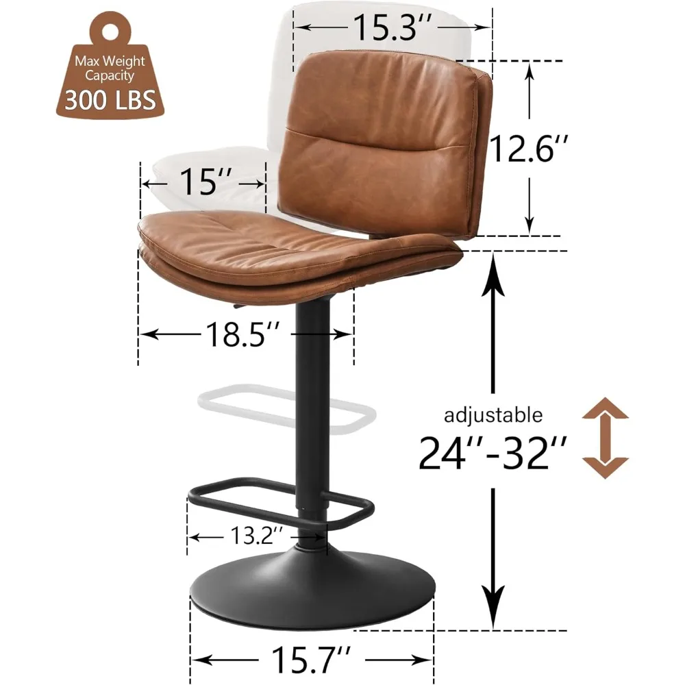 Ensemble de 2 tabourets de bar réglables, à double couche, avec dossier, pour piste de bar, 24 à 32 pouces