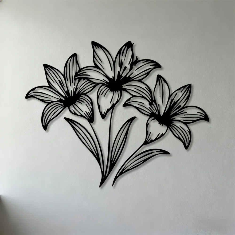 Aluminum Lily Flower Wall Art, 2D Flat Metal Decor for Living Room Bedroom Office Garden