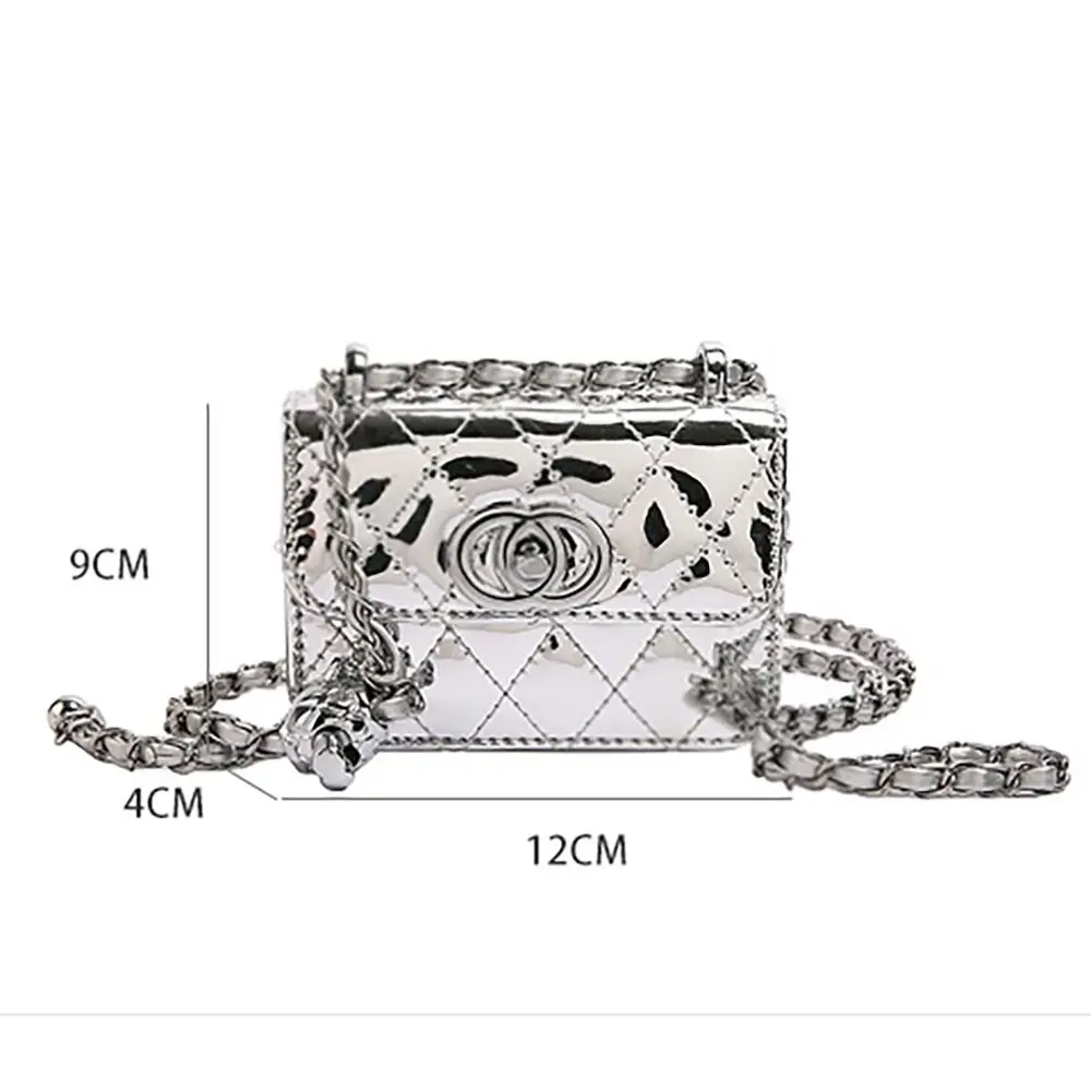 PU Leather Crossbody Bag Fashion Decorative Chain Mini Coin Purse Solid Color Evening Bag Girls