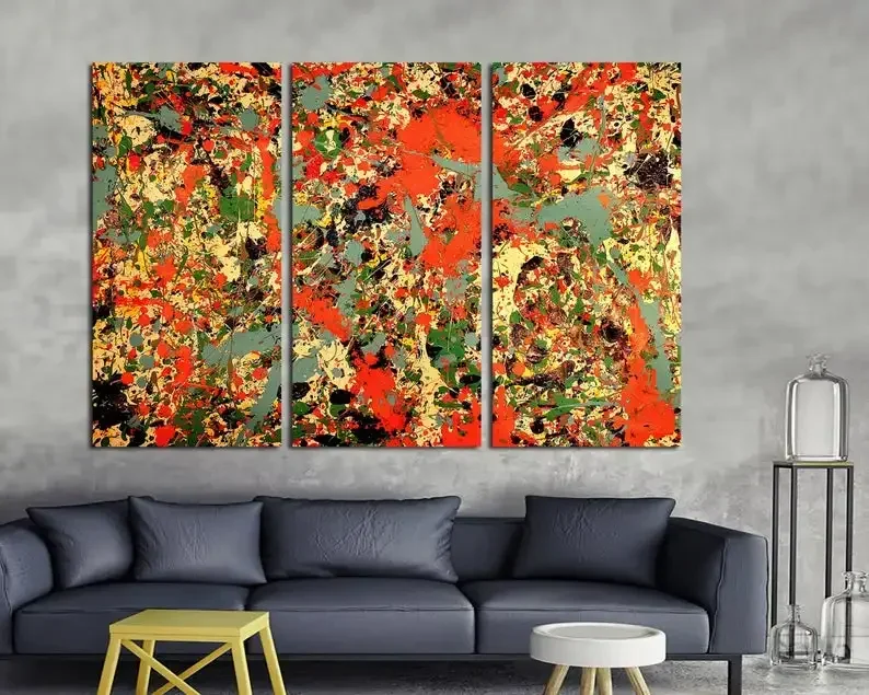 3 Panel Canvas Split Abstract Expressionism Art By Jackson Pollock Print Poster