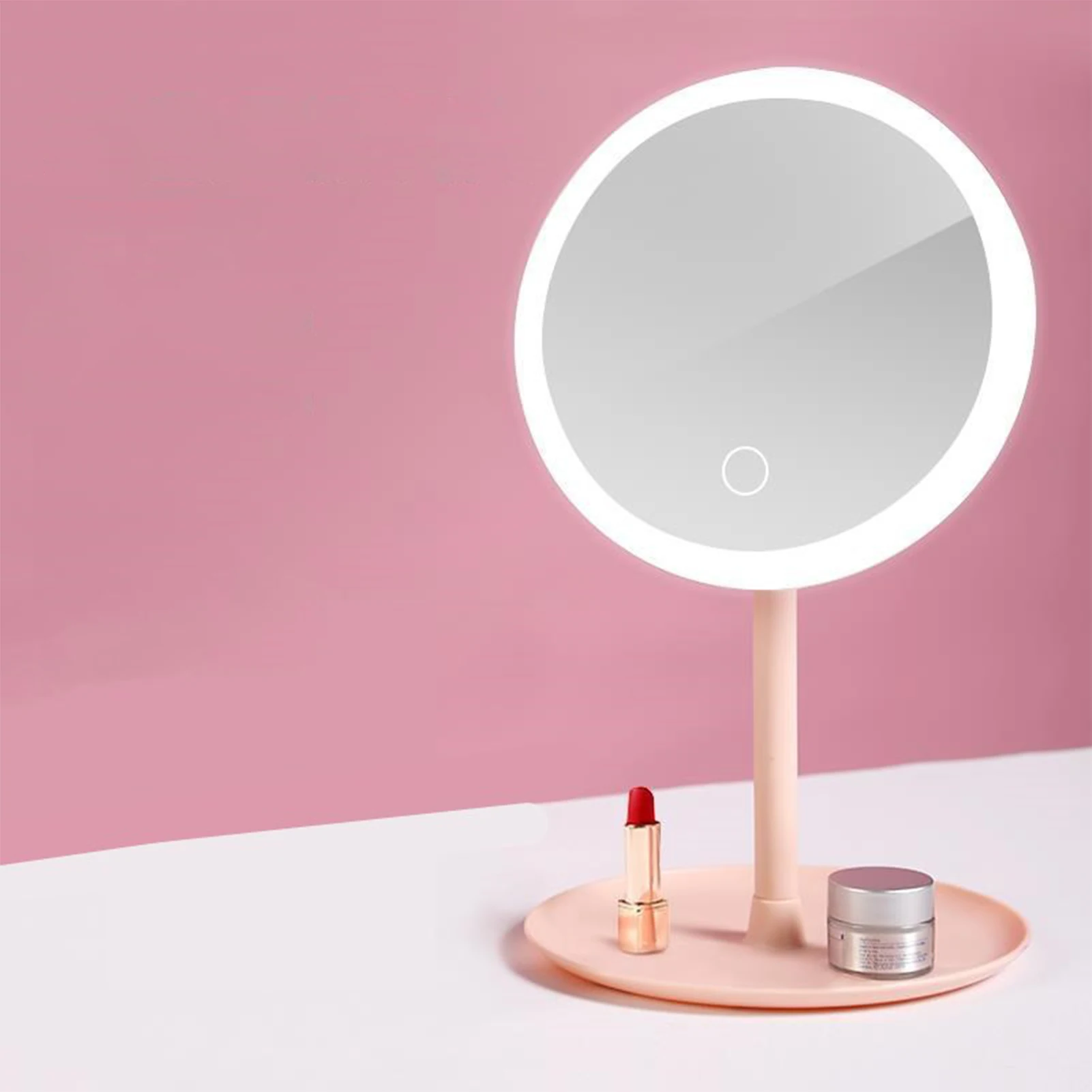 Miroir de maquillage LED avec lampe de rangement, miroir cosmétique rotatif de bureau, variateur de lumière réglable, miroir de courtoisie USB