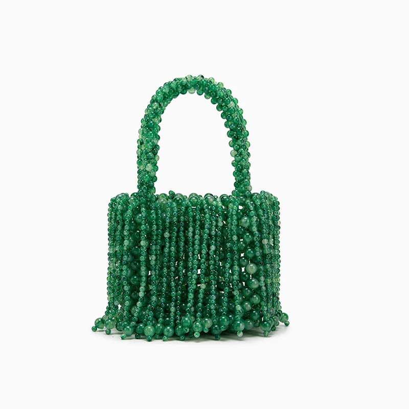 Korean Beaded Tote Bag For Women 2026 New Handmade Acrylic Bead Woven Fringe Handbags Summer Casual Beach Shoulder Bags - view 5