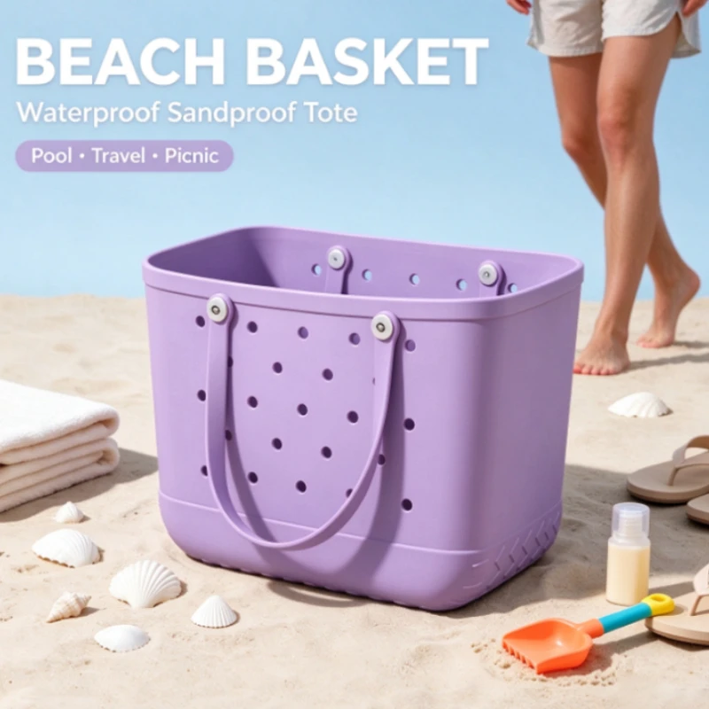 Large Printed EVA Waterproof Beach Tote Bag Travel Storage Basket Crossbody Hole Bag For Swimming Outdoor Vacation And Shopping