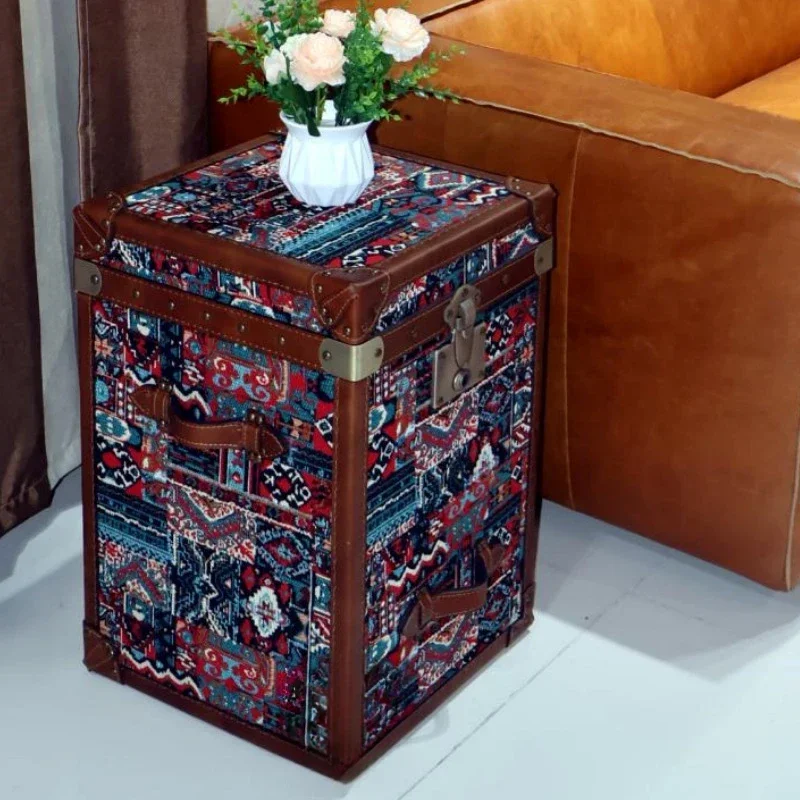 European retro furniture American cowhide bohemian fabric living room sofa corner cabinet tea table with storage cabinet