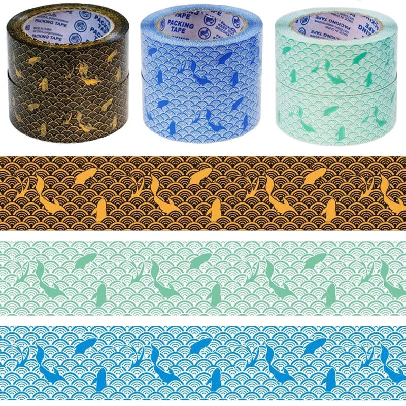 4.5cm x 100Meters Self Sealing Tapes Koi Fish Printed Packing Tape Express Box Tapes  Stationery Adhesive Tape Office Supplies