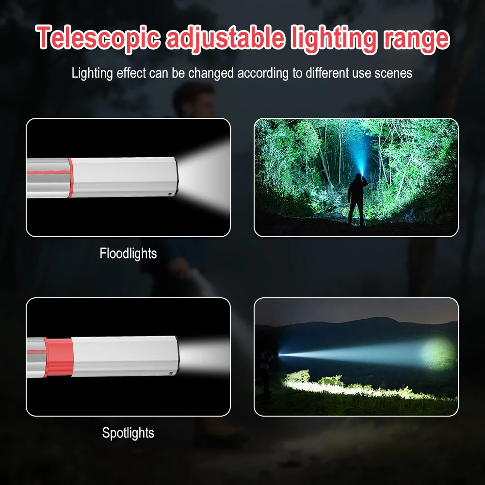 BORUiT Lanterna LED com zoom tipo C recarregável portátil tocha de longo alcance à prova d'água para acampamento ao ar livre caminhadas uso