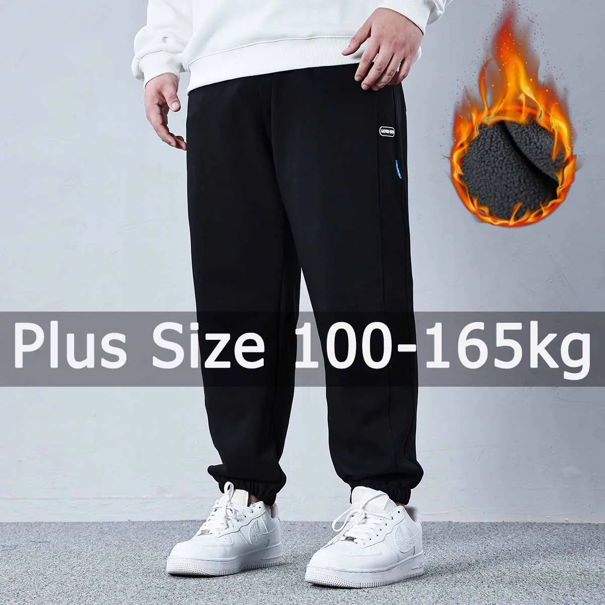 

Plus Size Winter Men Long Pants Warm Fleece Plush Lining Solid Color Long Trousers 7XL 8XL 9XL 100-160kg Big Size Men Clothing