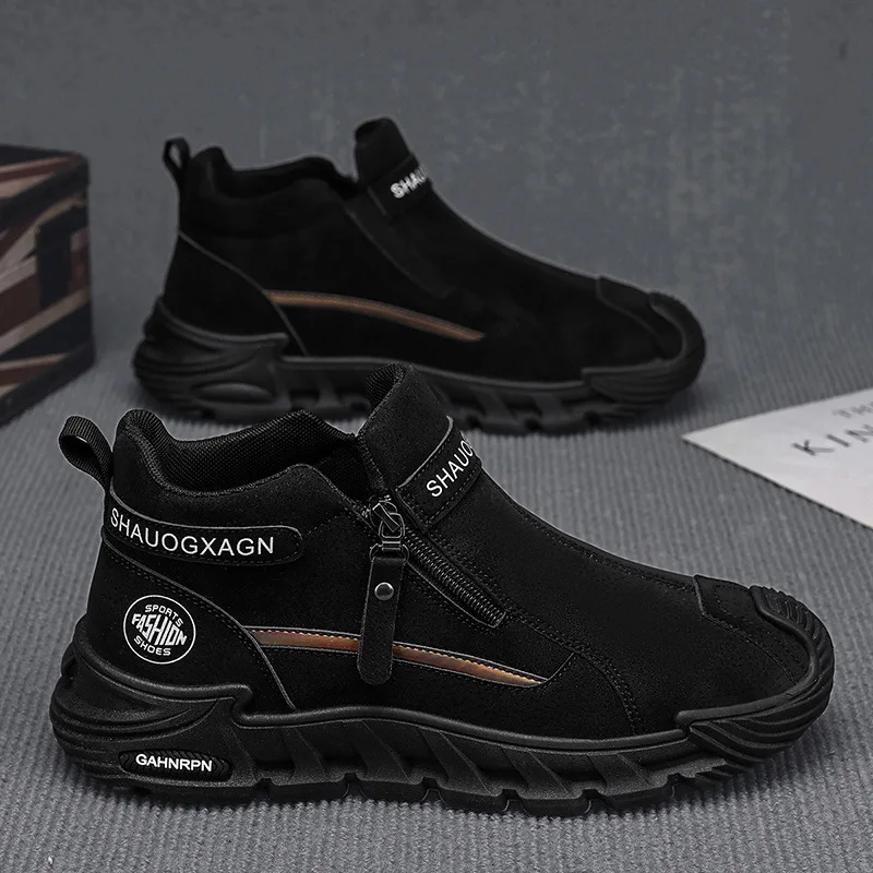 Non Slip Wear-resistant Sneakers Fashion Zipper Versatile Men Outdoor Climbing Shoes Mens Casual Labor Shoes Zapatos Para Hombre