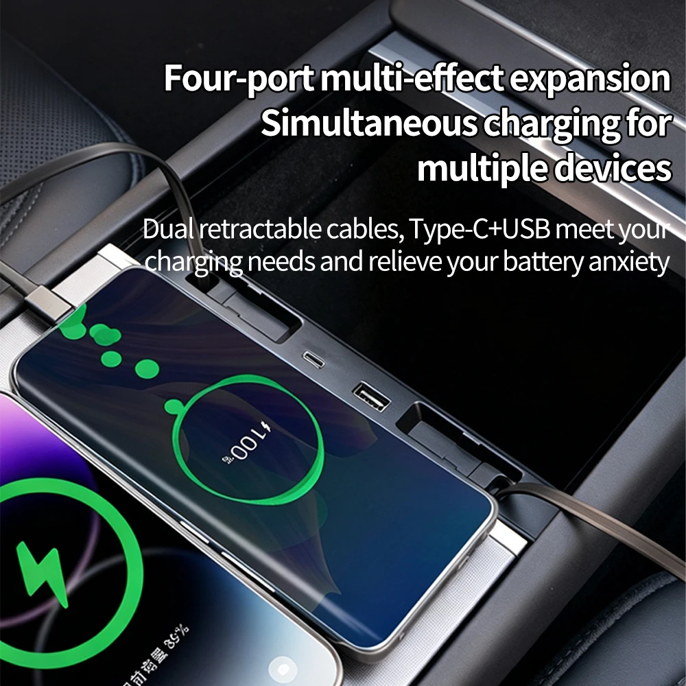 Heenvn For Tesla Model Y Juniper /YL Hidden Central Console Docking Station Model 3 Highland 2025 Retractable Cable USB Hub