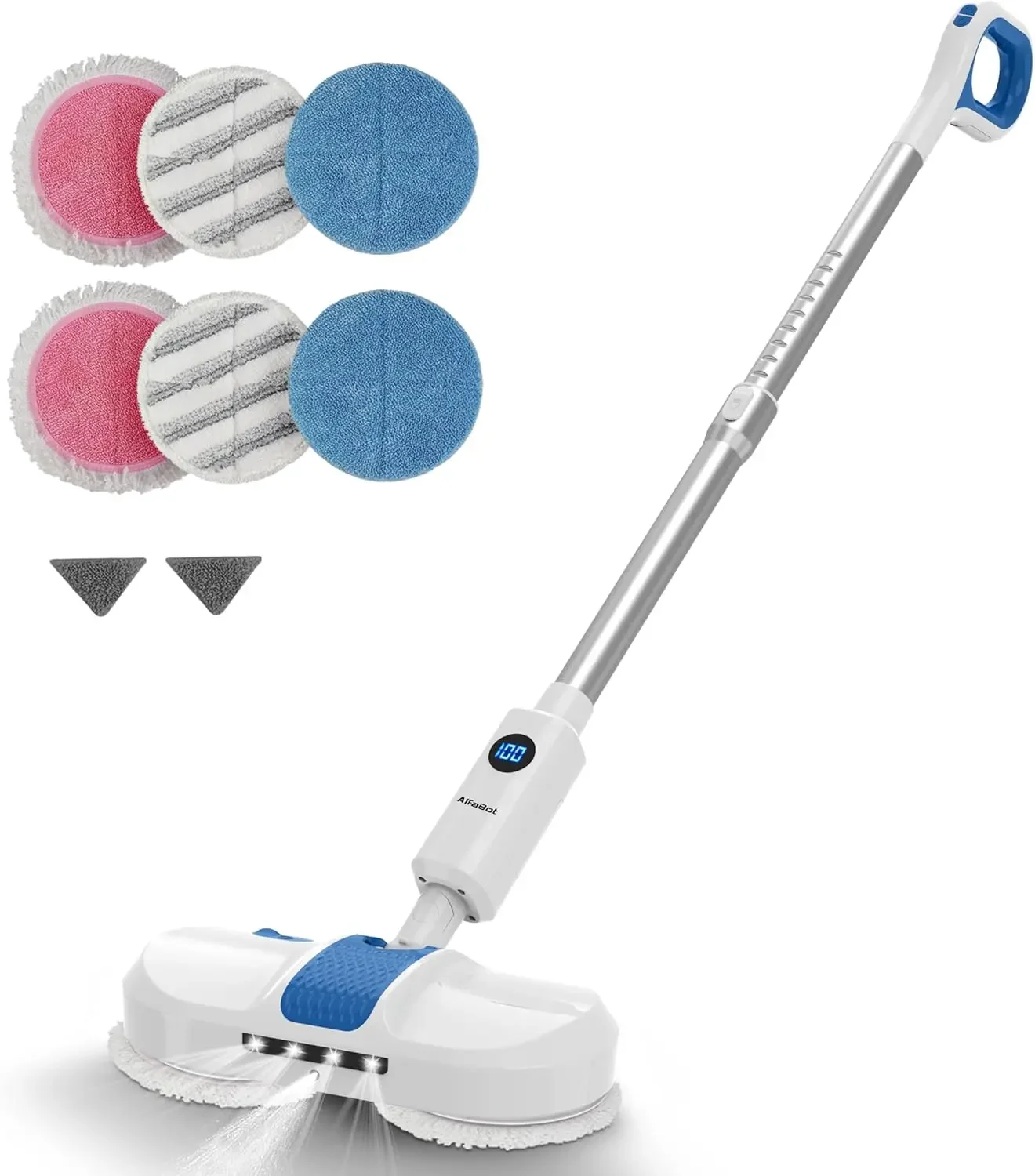 Cordless Spin Mop for Cleaning,  Cordless Mop with Water Sprayer and LED Headlight,