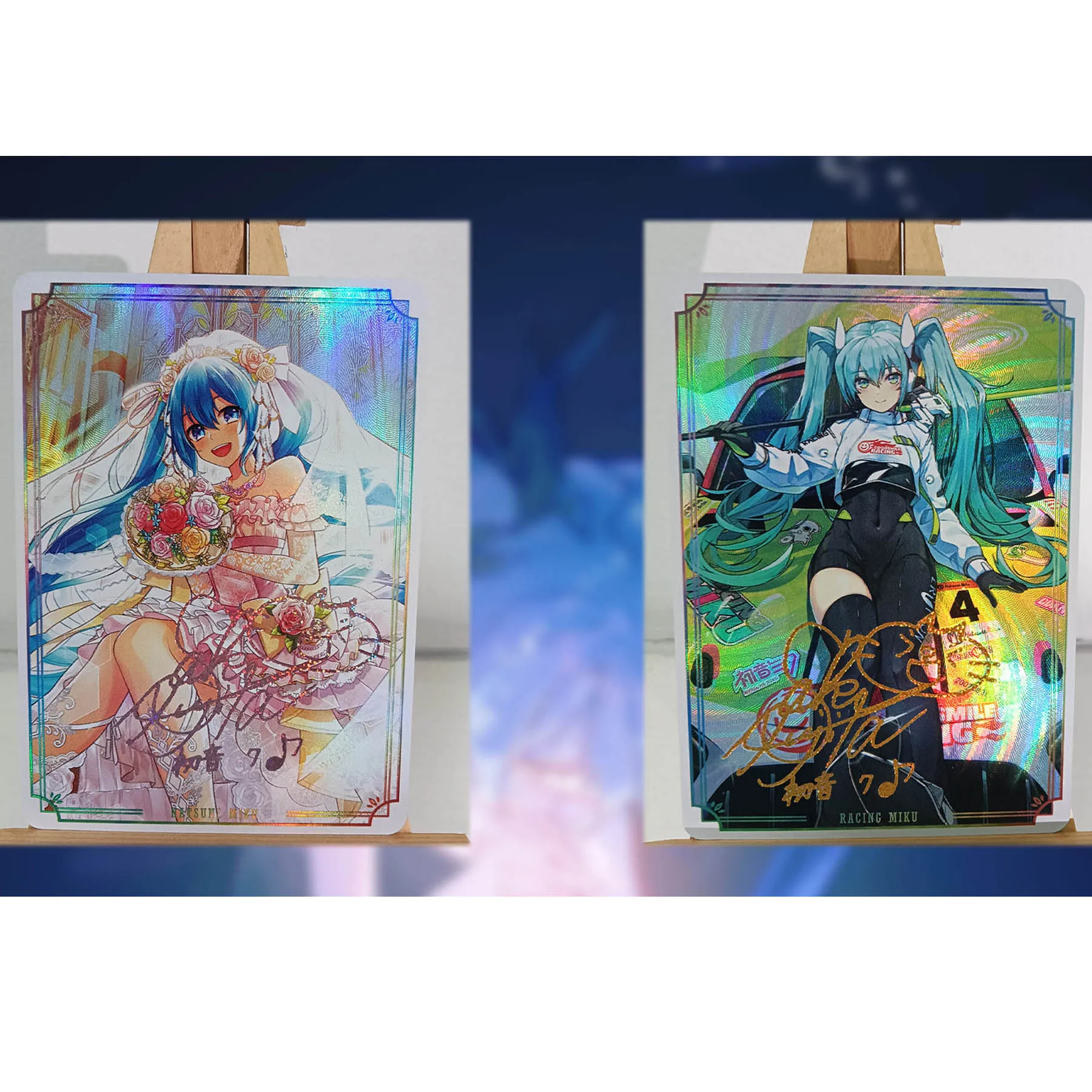 2Pcs/set Diy Self Made Miku Wedding Dress Collection Card Refraction Color Flash Pink Hot Stamping Card Gift Toys