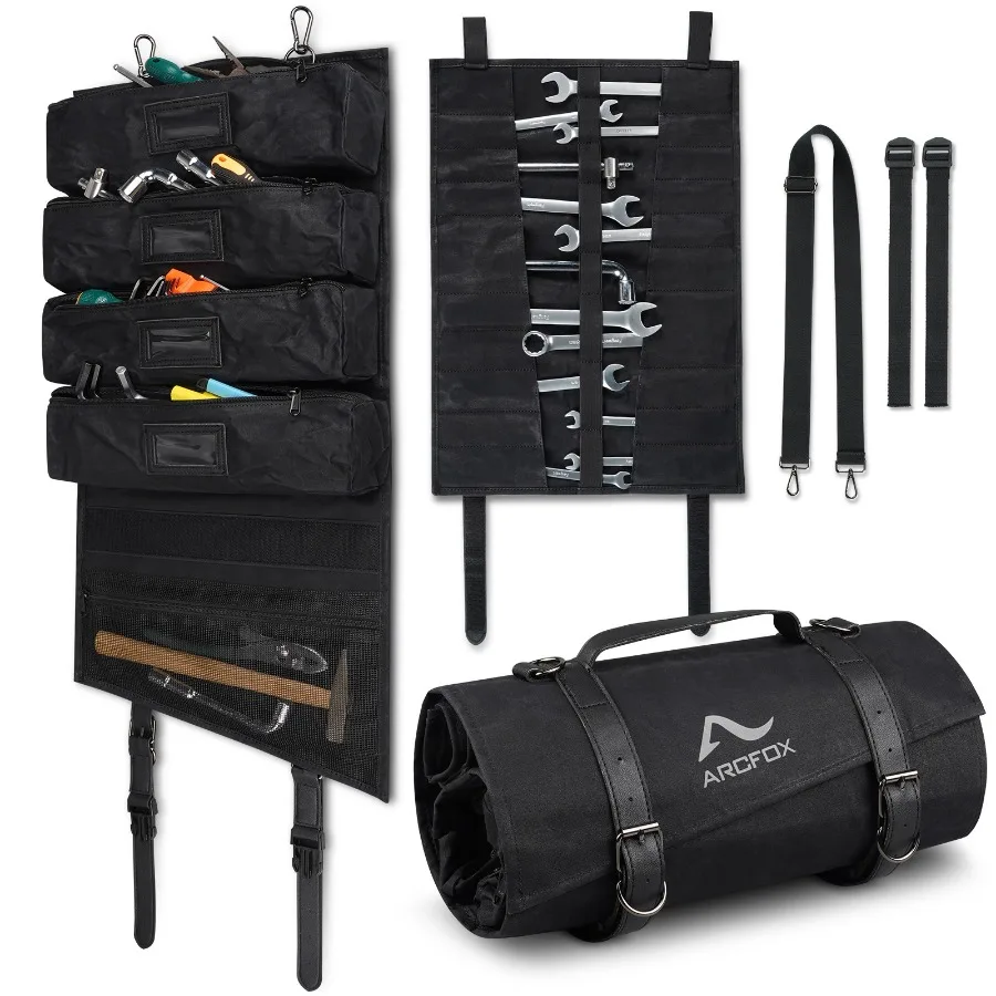 

Сверхмощная складная сумка для инструментов с 25 карманами и съемными сумками для инструментов для гаража и рабочего места, прочный подвесной органайзер