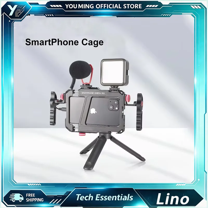 Universal Smartphone Cage Protective Rig with Side Handgrip for iPhone 16 15 14 13 12Pro Max Samsung Xiaomi OPPO Video Recording