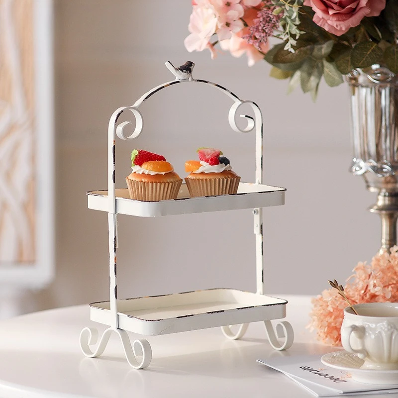 

French Luxury Table Top Items Retro Iron Decorative Tray Table Decoration and Accessories Interior Shelves for Desserts Cakes