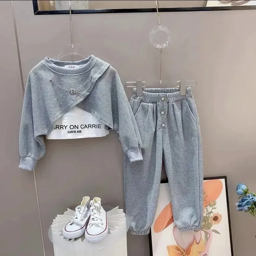 

Baby girl clothes Autumn New Set Stylish Short Sweatshirt+Vest+Pants Tracksuit Kids Cotton Jogging 3PCS Outfits Children Clothes