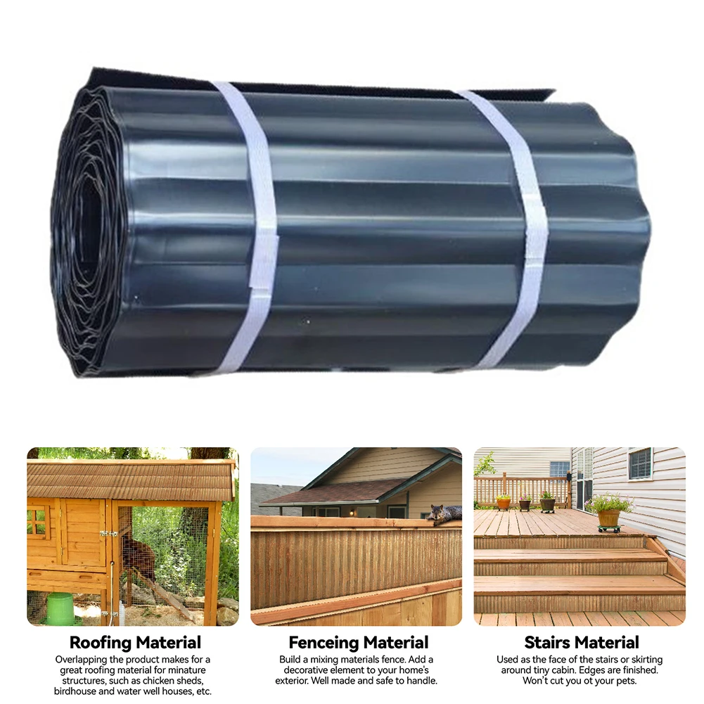1Roll Fence 6Pack 20FT Landscape Edging Flexible Metal Garden Border Galvanized Steel For Lawn Flower Bed Fence Black Corrugated