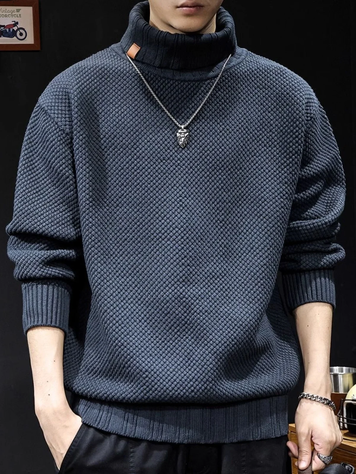 

Мужской вязаный свитер свободного кроя, плотный, премиум-качества, в винтажном стиле, с длинным рукавом, круглым вырезом, для повседневной носки молодежью