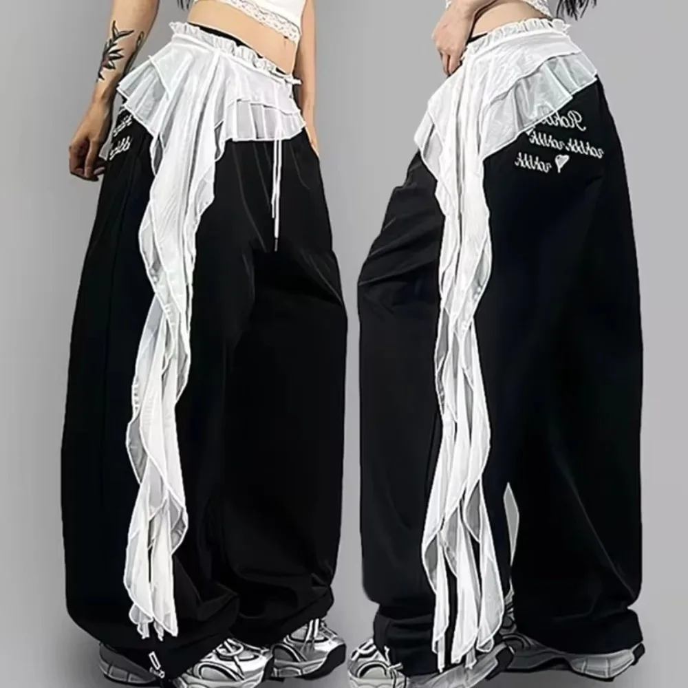 saia-feminina-de-cor-solida-com-babados-e-renda-na-cintura-alta-minivestido-franzido-com-detalhe-de-lenco-na-cintura