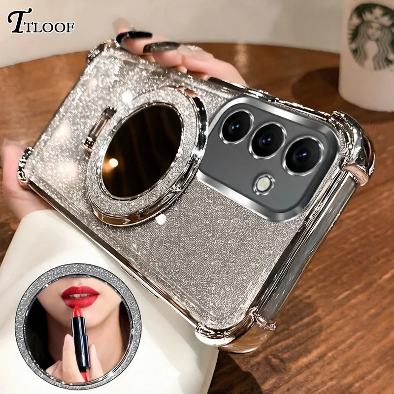 Mirror Glitter Plating Bracket Magnetic Case For Samsung A53 A52 A32 A13 A23 A33 A73 A12 A22 A02S A03S 4G 5G Cover
