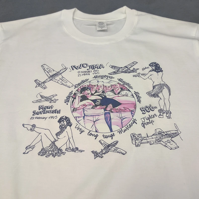 Military Style American Retro Flying Tigers Airplane Printing Men's Short-sleeved T-shirt Navy Hand-painted Sailor T-shirt Tops