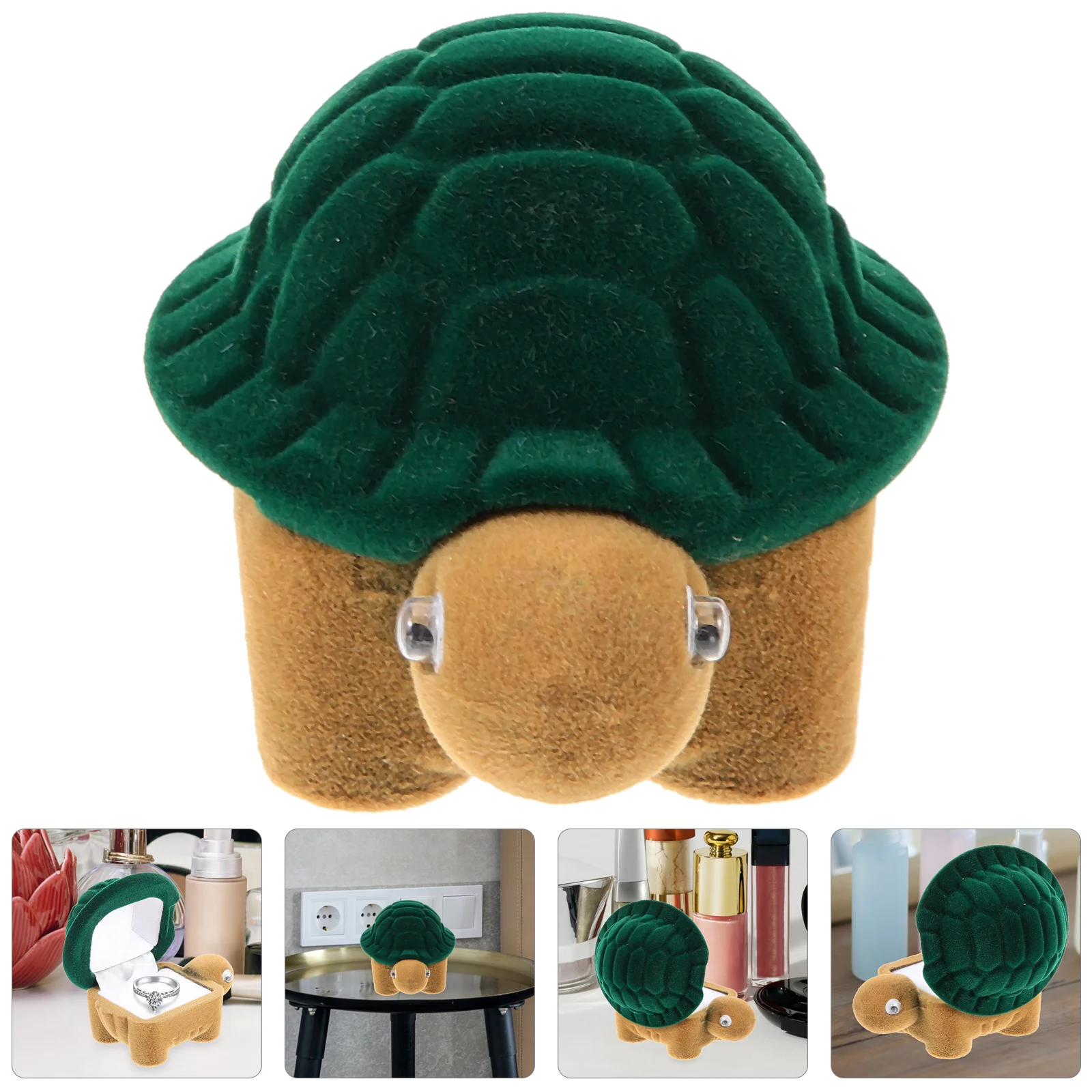 Velvet Turtle Jewelry Box Green Lightweight Portable Storage Case for Rings Necklaces Earrings Bracelets Cute Compact Gift