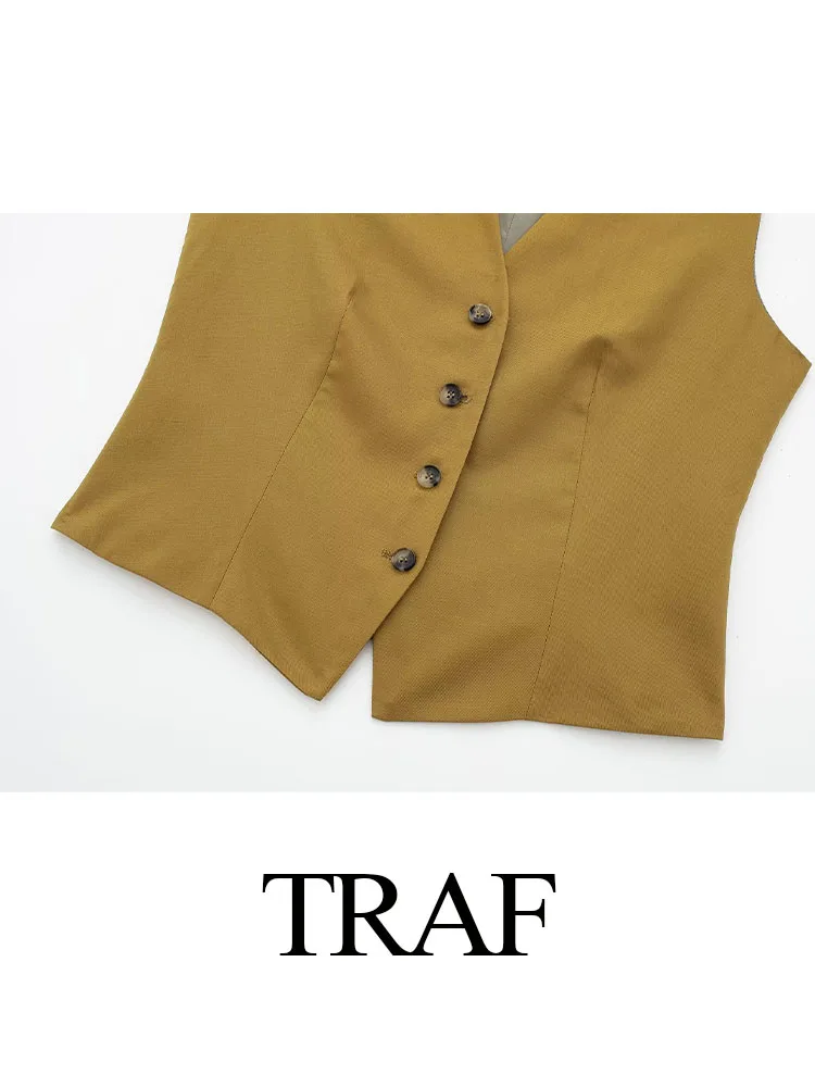 TRAF Suits For Women Fashion 2023 Cotton Linen Highlight Waistline Suit Vest + A Line Rear Zipper Casual vintage Long Skirts