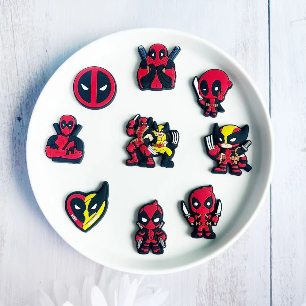 9pcs Marvel Deadpool Shoes Charms Accessories Fit Clog Backapck Wristbands Shoe Decorate Buckle Christmas Parties Kids Gift