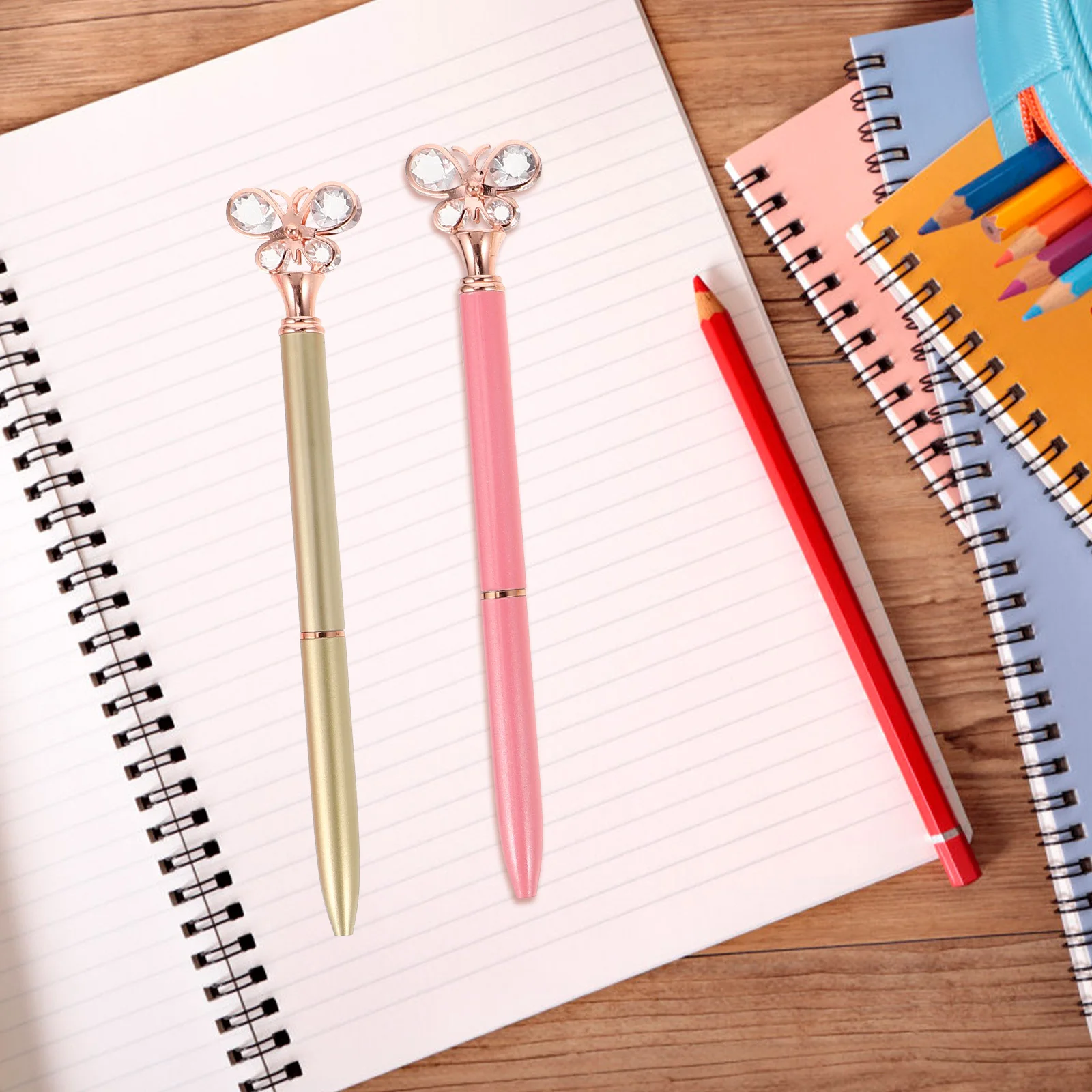 6 Pcs Ballpoint Pens Crystal Flower Butterfly Fancy Writing Dimond Art Decorative Cute