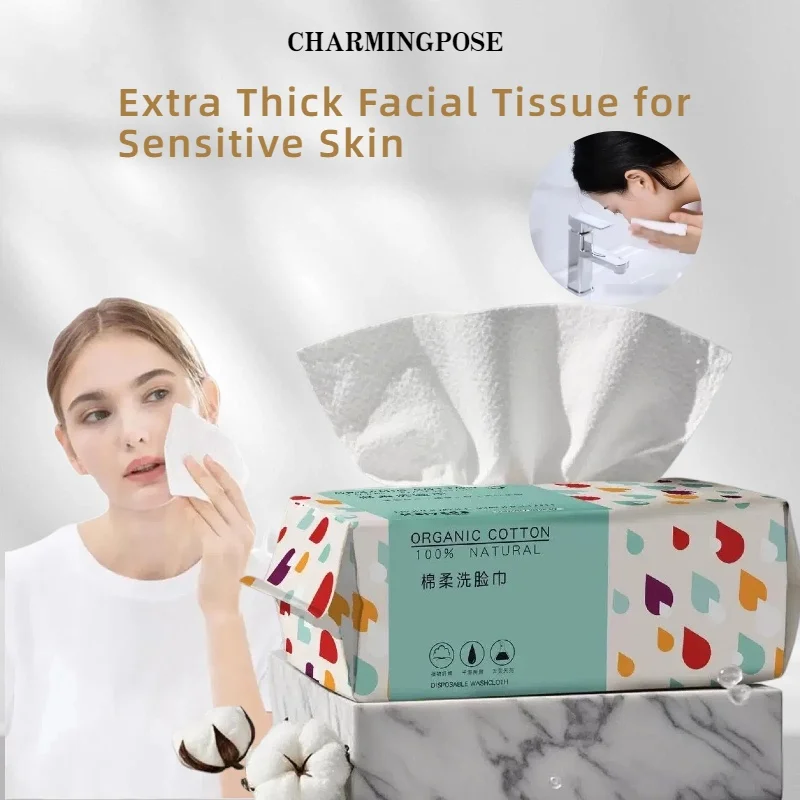 100PCS Disposable Face Towels | Biodegradable Cotton Makeup Wipes | Extra Thick Beauty Tissue for Salon & Home Use