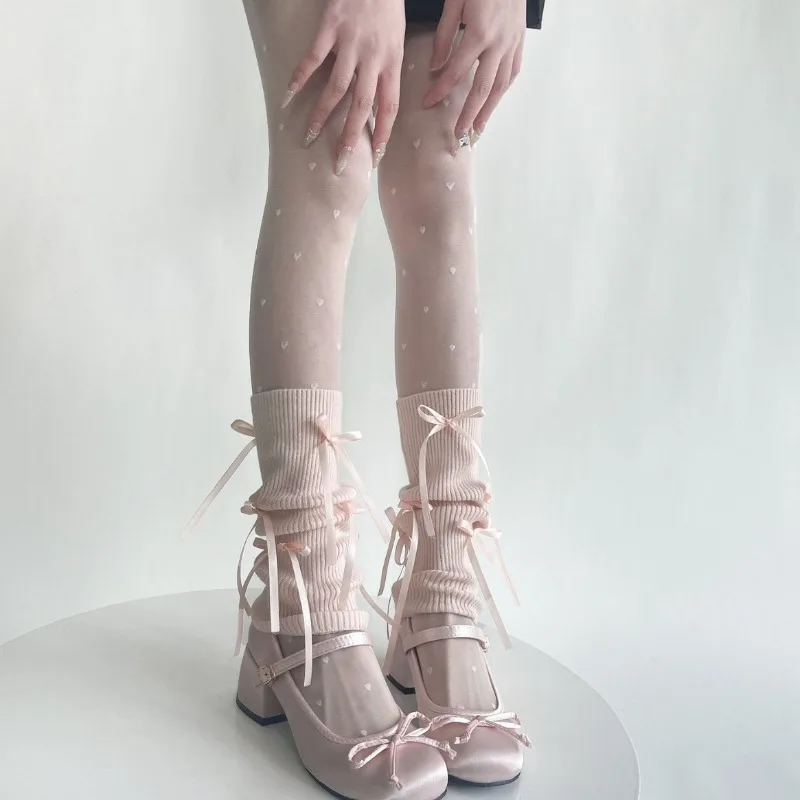 Spring Fall Candy Color Leg Warmers Korean Ballet Sweet Bowknot Ruffle Boot Cuffs Pastel Pink Blue Footless Tights for Girls