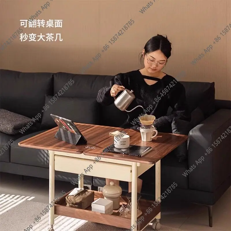 Rt Living Room Mobilny Stolik Kawowy z Litego Drewna do Salonu, do Małego Mieszkania, Składany, Średni i w Stylu Antycznym, Samochodowy