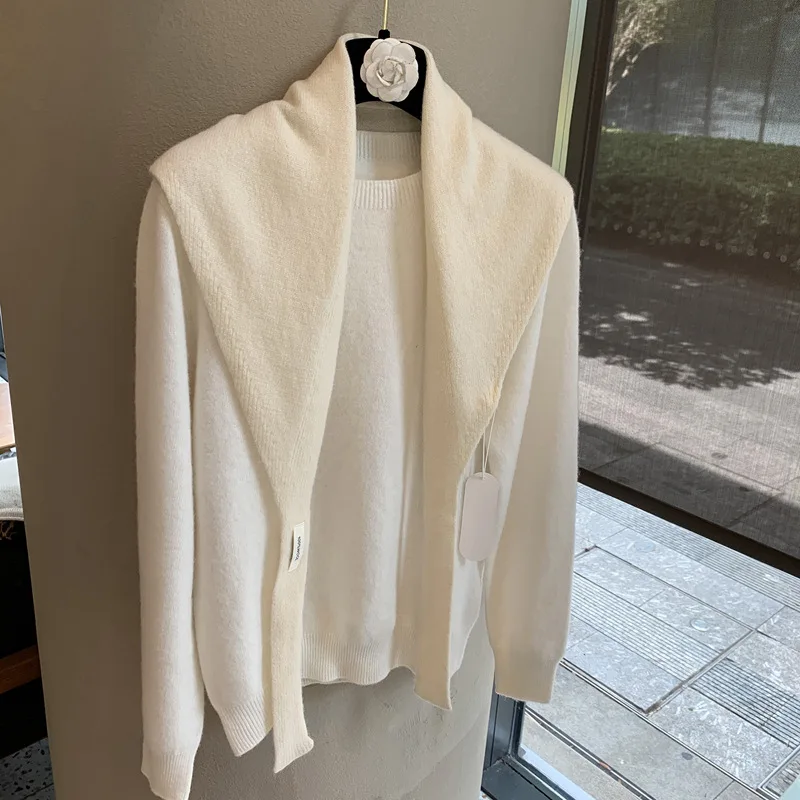Soft Waxy Knitted Small Shawl Women's Autumn Outer Wear Temperament Fake Collar Scarf Versatile Stacked Wear Vest Triangle Scarf