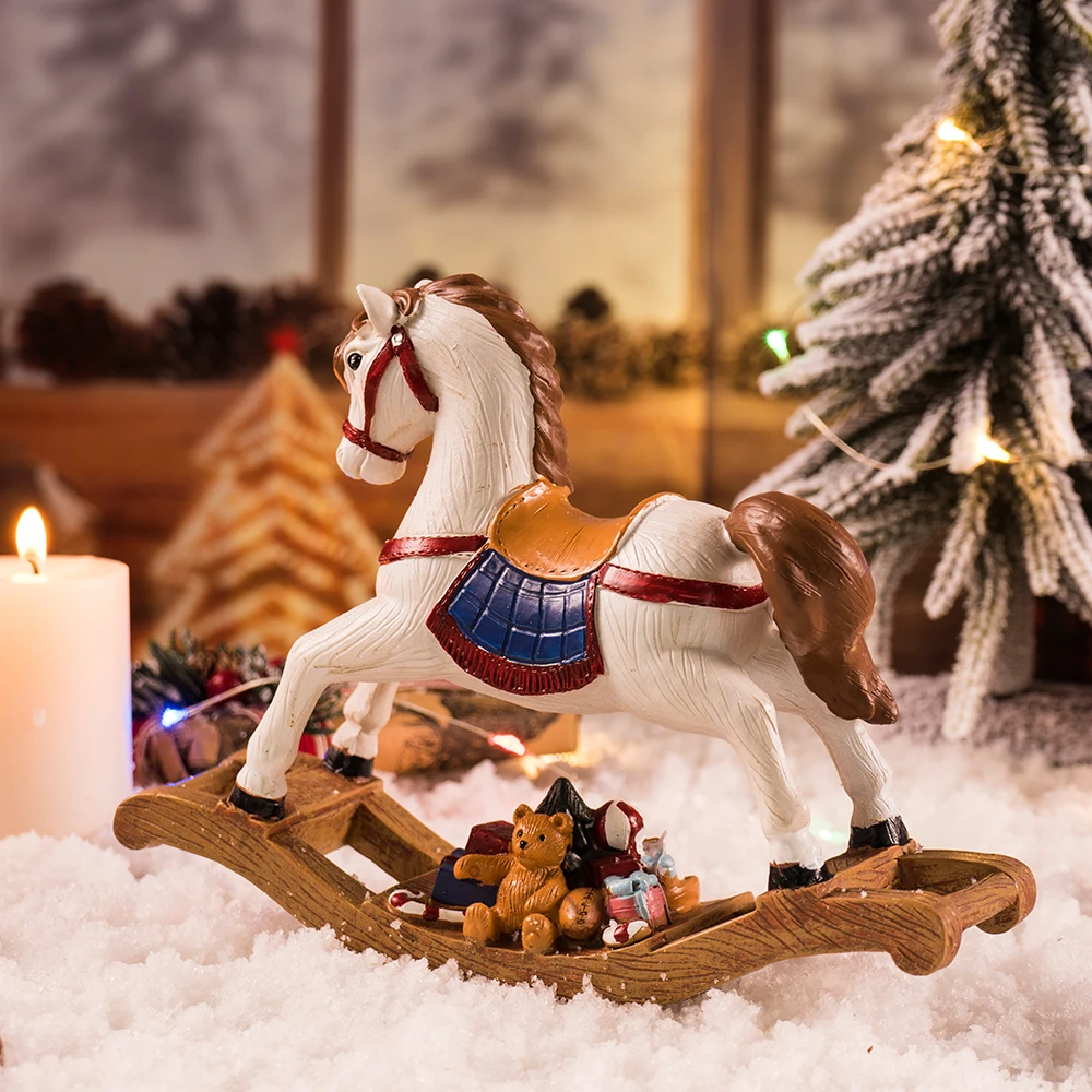 Christmas ornaments Wooden horse resin crafts Christmas tree decoration home room bedroom European simulation animal ornaments