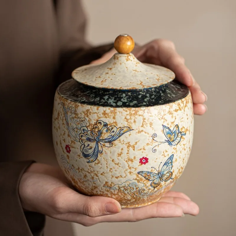 Vintage Ceramic Tea Canister Tea Set Decoration Sealed Jar Home Storage Box for Green Pu'er Black Tea