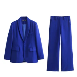 PB & ZA-Women's High Waist Wide Leg Pants Suit, Premium Commuter, All-in-1 Jacket, Spring, New, 2024