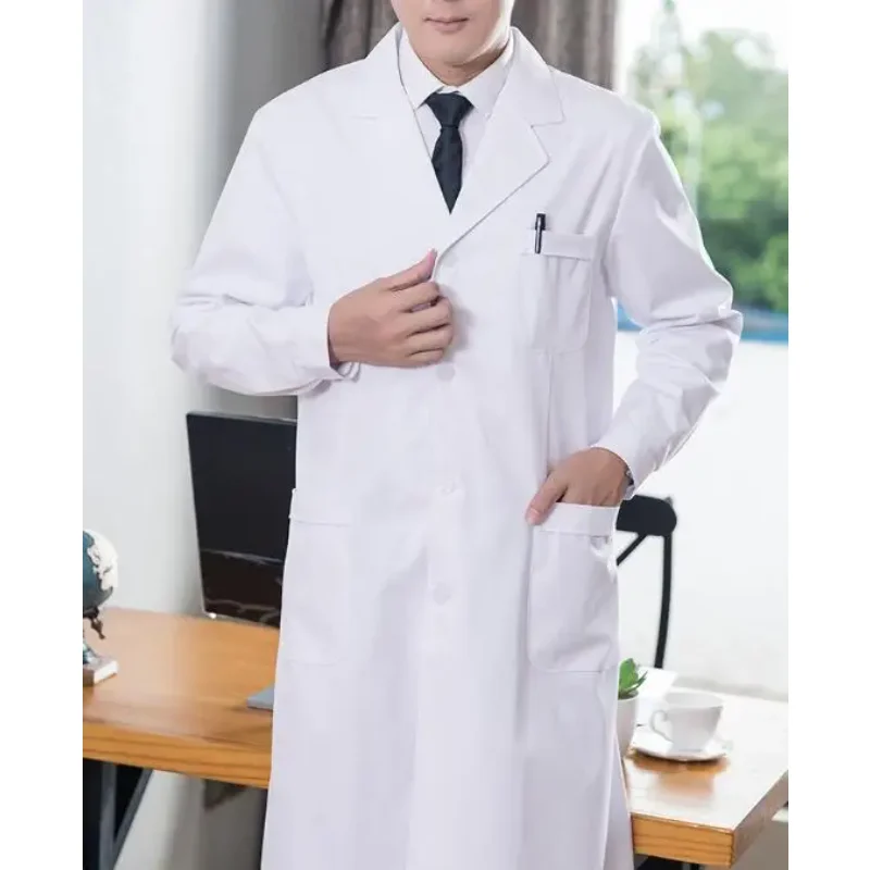 Uniforme médico para hombre, bata de laboratorio blanca, bata larga de primavera, trabajo hospitalario