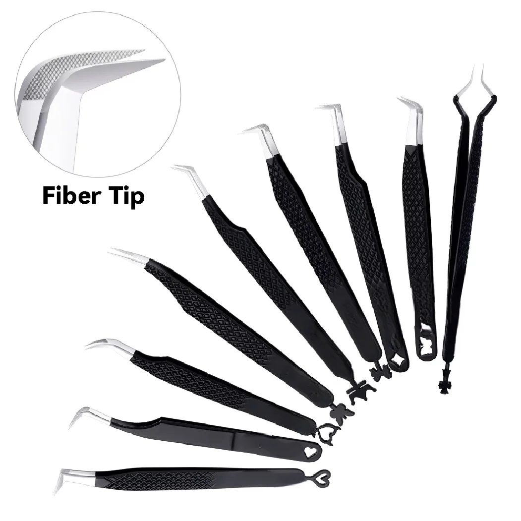 Fiber Tip Lash Extensions Tweezers Professional Anti-slip Eyelash Tweezers Stainless Steel Lash Tweezers Makeup Tools
