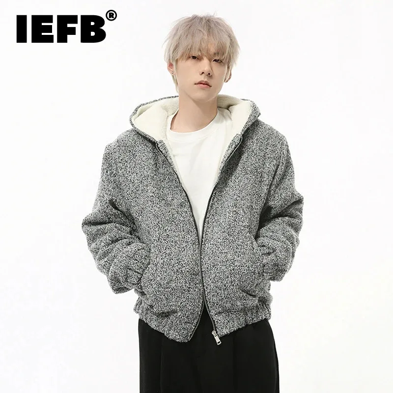 IEFB Niche Design Men's Sweatshirts Fleece Hooded Solid Color Casual Clothing Winter Zipper Male Hoodies Korean Style 9C9219