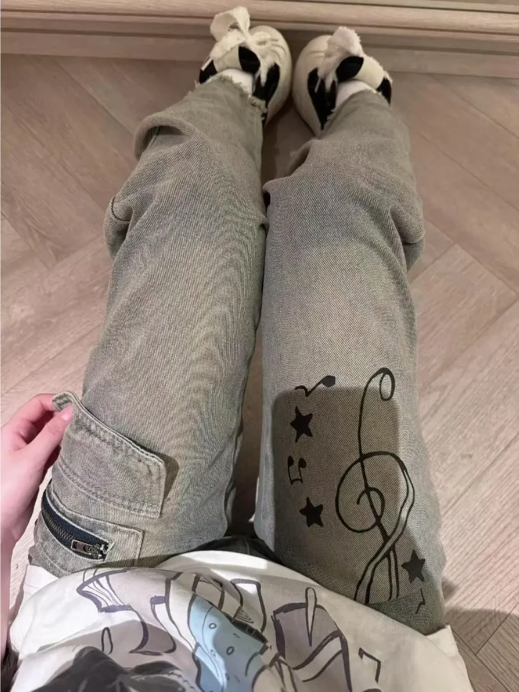 Pantalones De Mujer, ropa De calle, Pantalones Cargo, Pantalones góticos De pierna ancha, pantalones Harajuku Y2k, pantalones vaqueros altos ajustados góticos