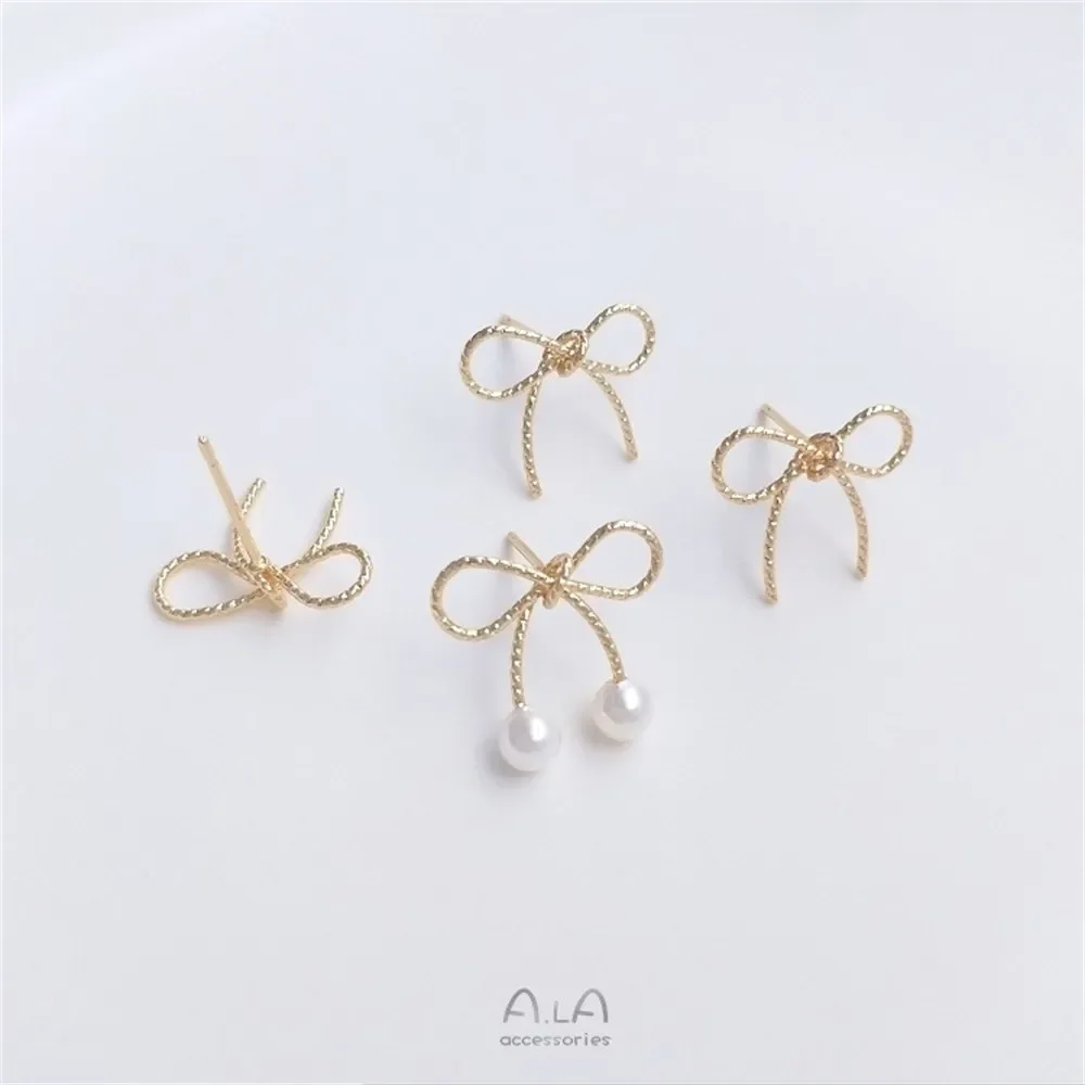 

14K Gold-coated Winding Bow Earrings 925 Silver Needle Diy Sticky Pearl Earrings Jewelry Accessories E286