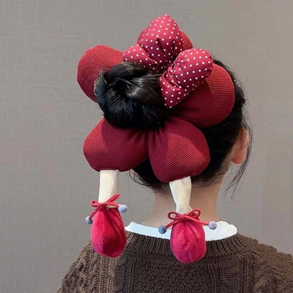 

Cartoon Flower Bow Hair Ring Cute Large Intestine Circle Cotton Filled Scrunchies Korean Style Elastic Bun Rubber Bands for Gift