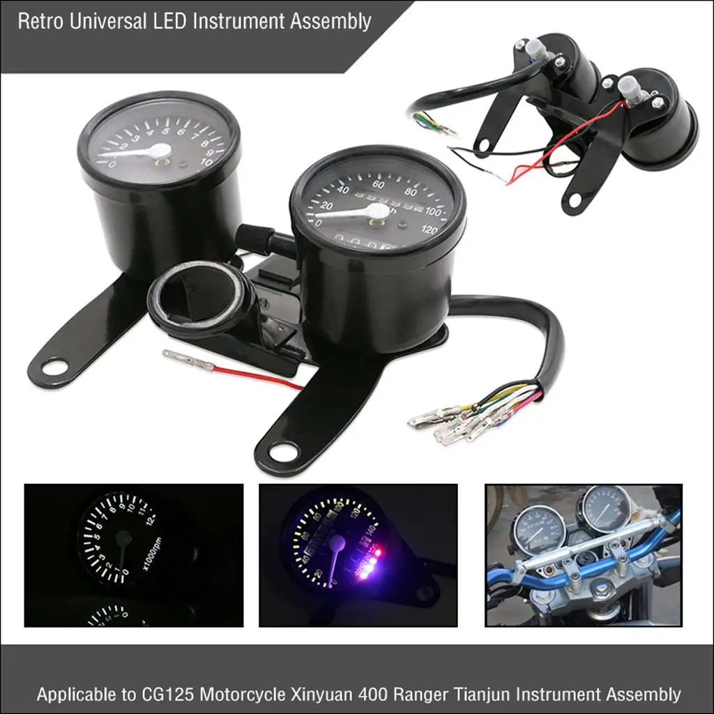 Motorcycle Odometer Speedometer Tachometer Gauge Speed Meter with LED Backlit for Honda CG125 Scooter -Black